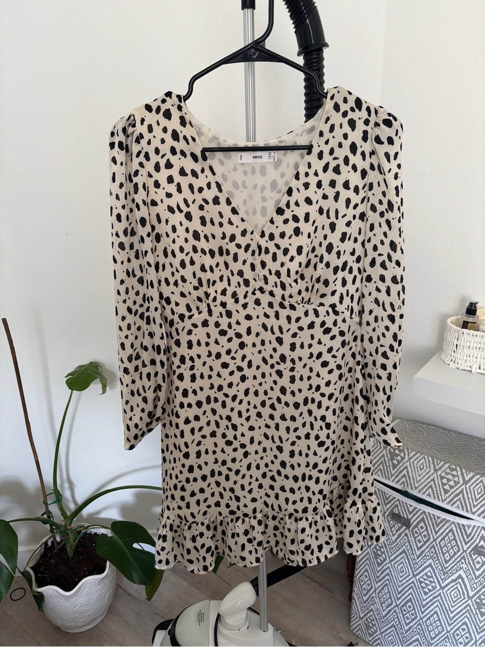 Mango Cream Dress with Black Spot Print